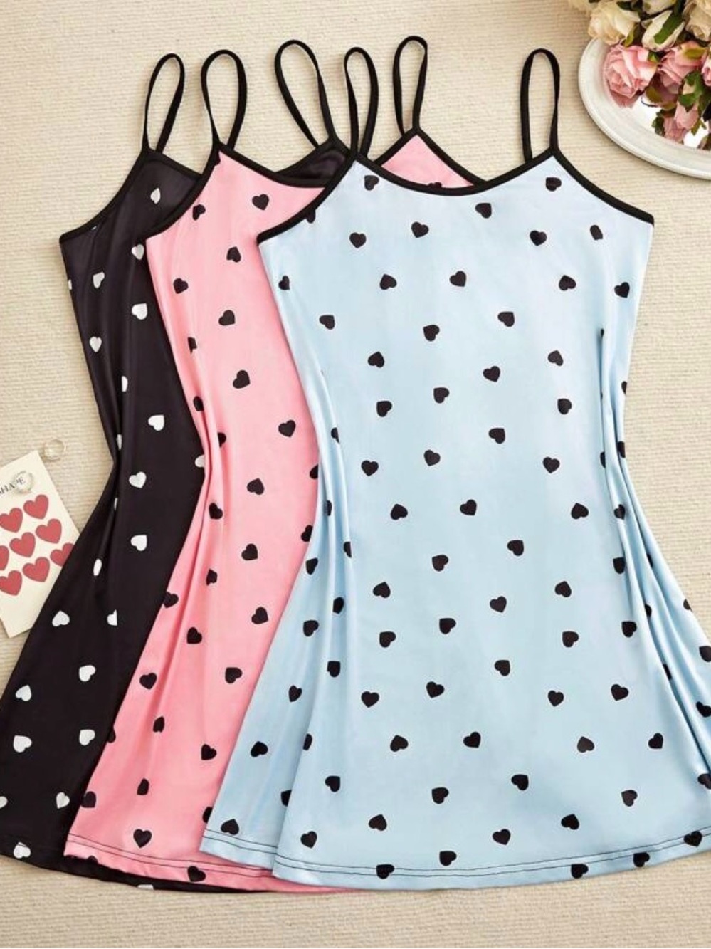 3-Piece Heart Print Night Gowns